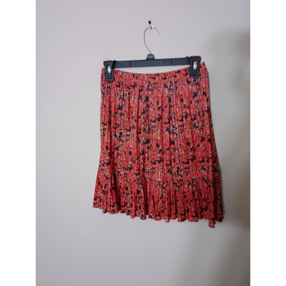 Zara Mini Skirt Womens S Red Floral Pleated Ruffle Tiered Boho Flirty Short